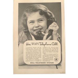 Vintage 1937 Bell Telephone Her First Telephone Call Ad Advertisement